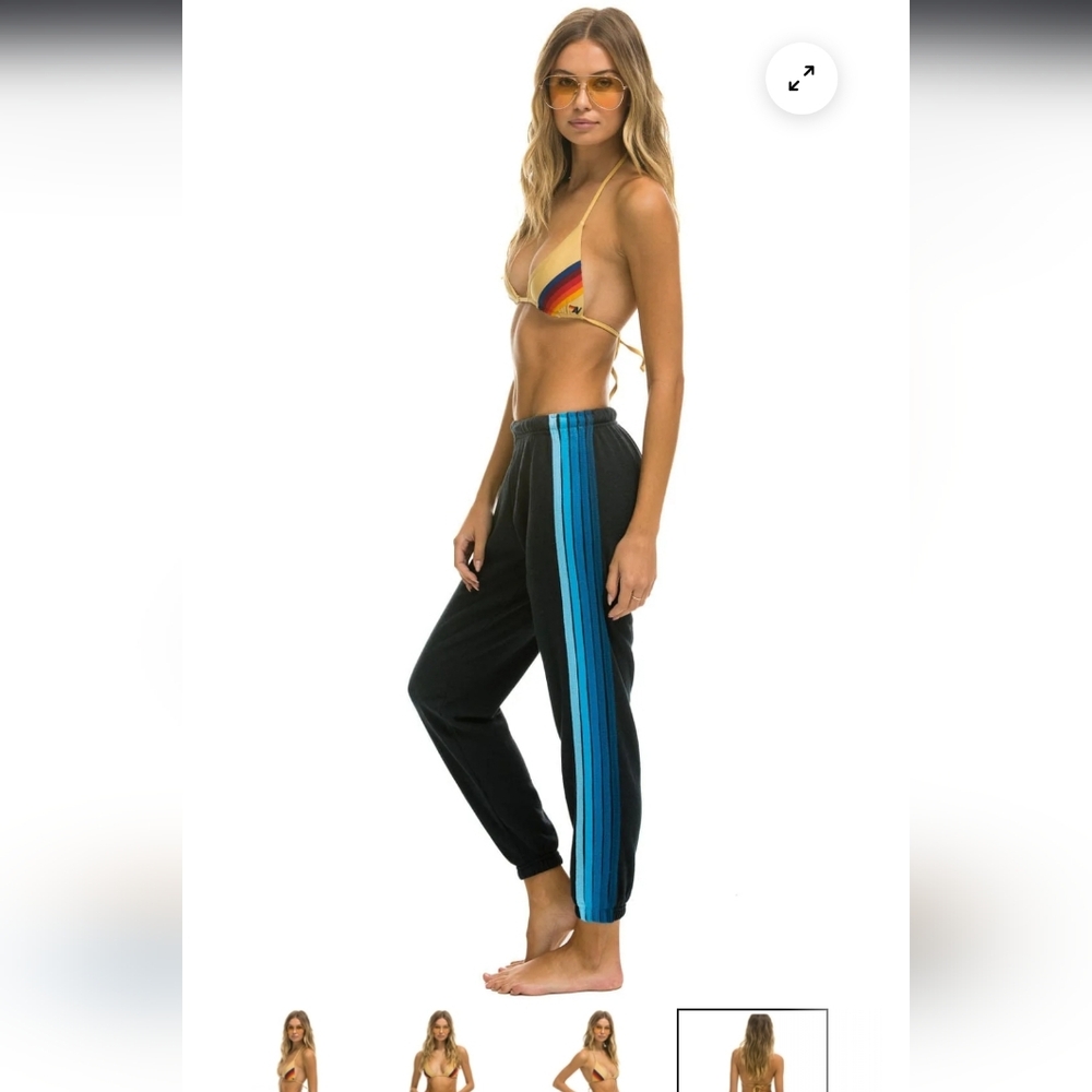 Aviator Nation, 5 STRIPE SWEATPANTS, charcoal/blue, size L